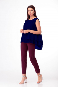 Шифоновый топ без рукавов с эффектом ярусов Anelli 809 синий - фото 1