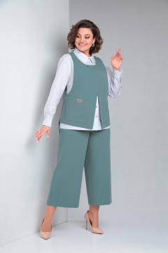 Комплект-тройка из костюмно-плательной ткани в полоску ZigzagStyle 468 бирюзовая_мята - фото 1