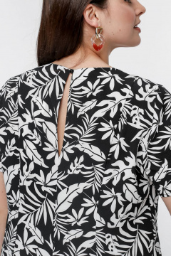 Платье с юбкой годе и коротким рукавом для ежедневных образов La rouge 5442 черно-белый-(листья) - фото 5