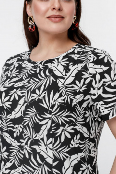 Платье с юбкой годе и коротким рукавом для ежедневных образов La rouge 5442 черно-белый-(листья) - фото 4