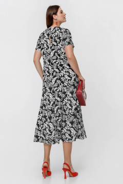 Платье с юбкой годе и коротким рукавом для ежедневных образов La rouge 5442 черно-белый-(листья) - фото 3