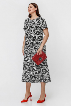 Платье с юбкой годе и коротким рукавом для ежедневных образов La rouge 5442 черно-белый-(листья) - фото 2