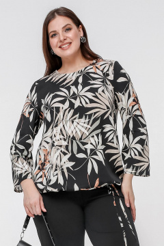 Блуза свободного кроя с нагрудными вытачками и шнурком La rouge 6285 тропики-набивной - фото 1