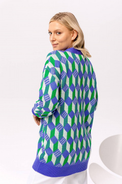 Кардиган в мультиколоре из трикотажа для стильных образов Romgil 826ПТЗ фиолетовый,изумрудно-зеленый,белый - фото 3