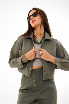 Жакет из джинса с длинным рукавом и застежкой на кнопки Anelli 961.1 хаки - фото 1