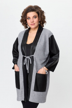 Кардиган вязаное из эко кожи для демисезона Avenue 0325 серый+черный - фото 4