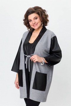 Кардиган вязаное из эко кожи для демисезона Avenue 0325 серый+черный - фото 3