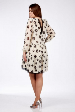 Платье свободного кроя из шифона с кружевом и воланами Милора-стиль 1035 молочный_с_принтом"сердечки" - фото 2