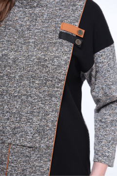 Полуприлегающее платье из трикотажа с кожаными деталями Le Collect 344 серо-черный - фото 5