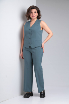 Деловой женский костюм 3 предмета из текстиля Vilena 947 полынь - фото 4