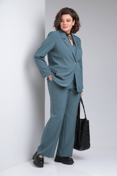 Деловой женский костюм 3 предмета из текстиля Vilena 947 полынь - фото 2