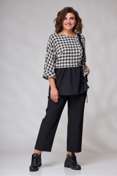 Блуза и брюки в классическом стиле из текстиля с карманами Le Collect 359 черный_ белый - фото 3