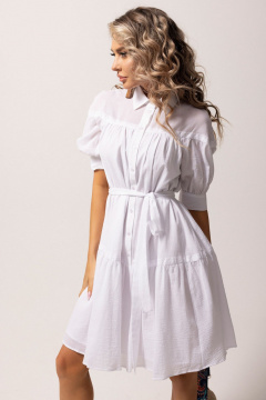 Летнее платье из хлопка с воланом и воротником-стойкой Golden Valley 4811 белый - фото 1