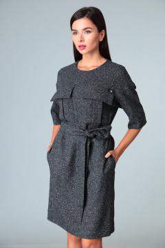 Платье до колена с накладными карманами и съемным поясом Le Collect 238-1 серый - фото 4