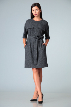 Платье до колена с накладными карманами и съемным поясом Le Collect 238-1 серый - фото 1