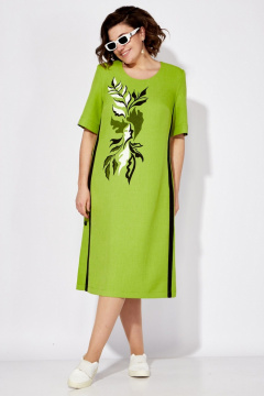 Платье расширенного силуэта из льняного текстиля с контрастными вставками Tellura-L 1725 салатовый - фото 2