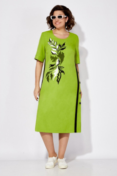 Платье расширенного силуэта из льняного текстиля с контрастными вставками Tellura-L 1725 салатовый - фото 1