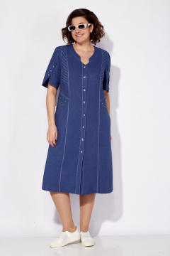 Платье летнее приталенное из льна и текстиля Tellura-L 1722 синий - фото 3