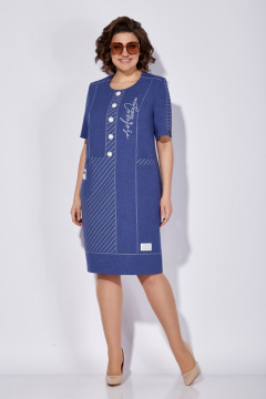 Платье стильное из льняного текстиля в спорт-шик стиле Tellura-L 1735 синий - фото 1