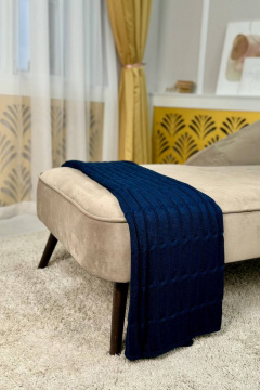 Плед вязаный коса объемный для дома и уюта Romgil РВ0069-ШЕ6 темно-синий - фото 1