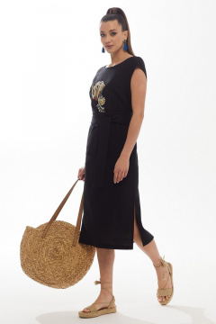 Леновое платье на лето с коротким рукавом и свободным силуэтом Galean Style 802.1 черный - фото 3