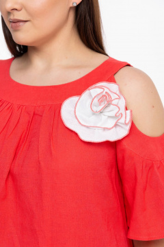 Льняное платье бохо с пышными рукавами и воланом Avila 0930 розово-коралловый - фото 2