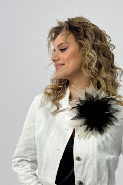 Ручная текстильная брошь цветок с перьями и креплением Condra 19015 черный-крем - фото 4