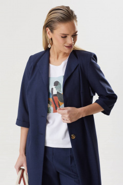 Деловой женский костюм с удлиненным жакетом из текстиля Твой имидж 1819 темно-синий - фото 3