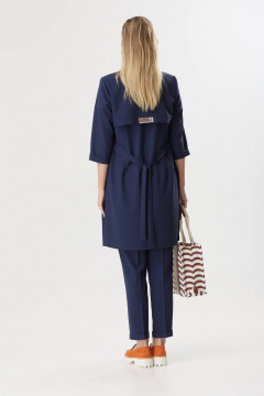Деловой женский костюм с удлиненным жакетом из текстиля Твой имидж 1819 темно-синий - фото 5