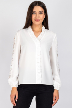Блуза деловая прямая с рюшами, гипюром и кружевом придает шик VIZAVI 652 молоко - фото 2