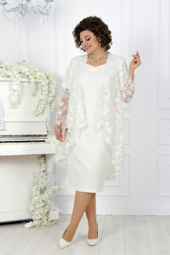 Элегантный кружевной комплект: кардиган и платье со стразами Ninele 5907 молочный - фото 1