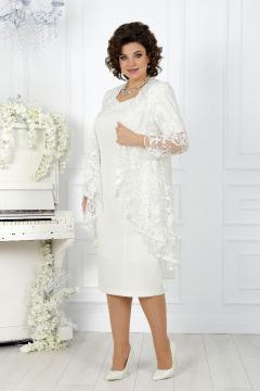 Элегантный кружевной комплект: кардиган и платье со стразами Ninele 5907 молочный - фото 3
