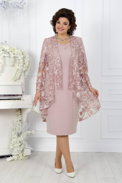 Нарядный кружевной комплек с платьем и кардиганом Ninele 5907 пудра - фото 5