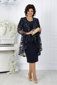 Элегантный комплект из кружевного платья и кардигана Ninele 5907 синий - фото 1