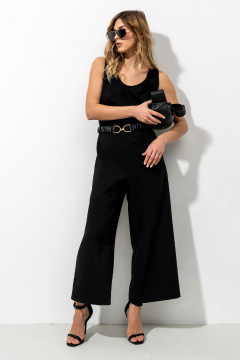 Черный приталенный комбинезон из текстиля с карманами SILVERSPICE S-5418 - фото 1