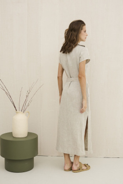 Платье из льна на каждый день с карманами и поясом DAVA 158 беж - фото 5