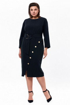 Деловое демисезонное платье с имитацией запаха KaVaRi 1068 черная_полоска - фото 4