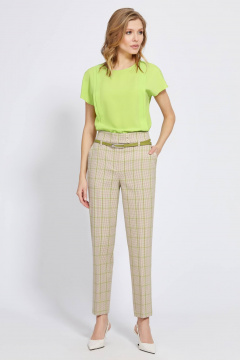 Демисезонные бежевые брюки со стрелками и тканевым поясом Bazalini 4812 - фото 1