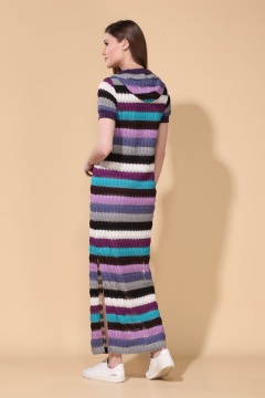 Вязаное кружевное платье с капюшоном и разрезами DOGGI 3628 белая_полоса - фото 2