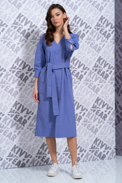 Платье из джинсового текстиля с V-вырезом и разрезом Kivviwear 4164.03 - фото 3