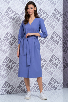 Платье из джинсового текстиля с V-вырезом и разрезом Kivviwear 4164.03 - фото 2