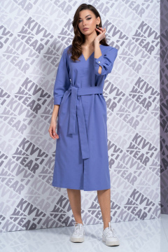 Платье из джинсового текстиля с V-вырезом и разрезом Kivviwear 4164.03 - фото 1