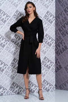 Платье из джинсового текстиля с разрезом и поясом Kivviwear 4164.01 - фото 1