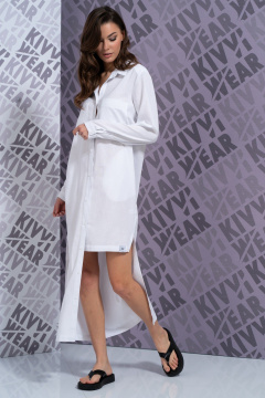 Белое ассиметричное платье-рубашка из льна и вискозы Kivviwear 4172.02 - фото 4