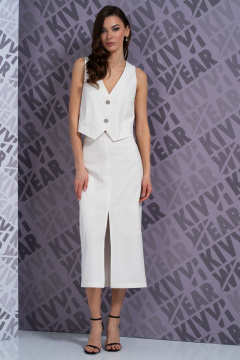 Молочный костюм юбка-карандаш и жилет для деловых образов Kivviwear 41654166.03 - фото 3