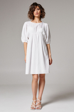 Платье до колен с вышивкой и сборкой из хлопка Панда 173784w белый - фото 1