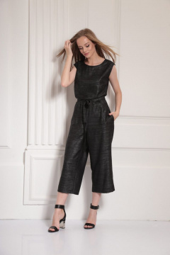 летний комбинезон-кюлоты из ленистого текстиля AMORI 4003 черный - фото 2