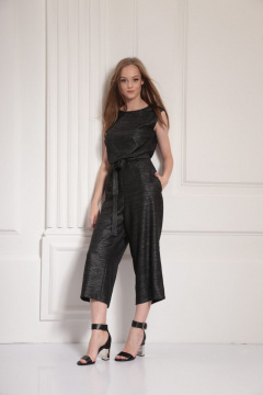 летний комбинезон-кюлоты из ленистого текстиля AMORI 4003 черный - фото 1