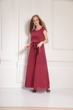 Длинное летнее платье с резинкой и съемным поясом AMORI 9476 малина - фото 1