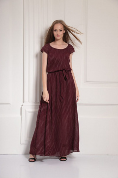 Длинное летнее платье с резинкой и съемным поясом AMORI 9476 вино - фото 2